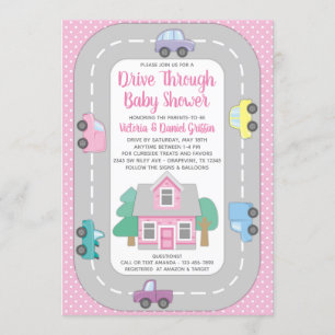 Tjej Drive Through Baby Shower Inbjudningar