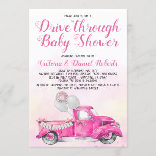 Tjej Drive Through Baby Shower Inbjudningar