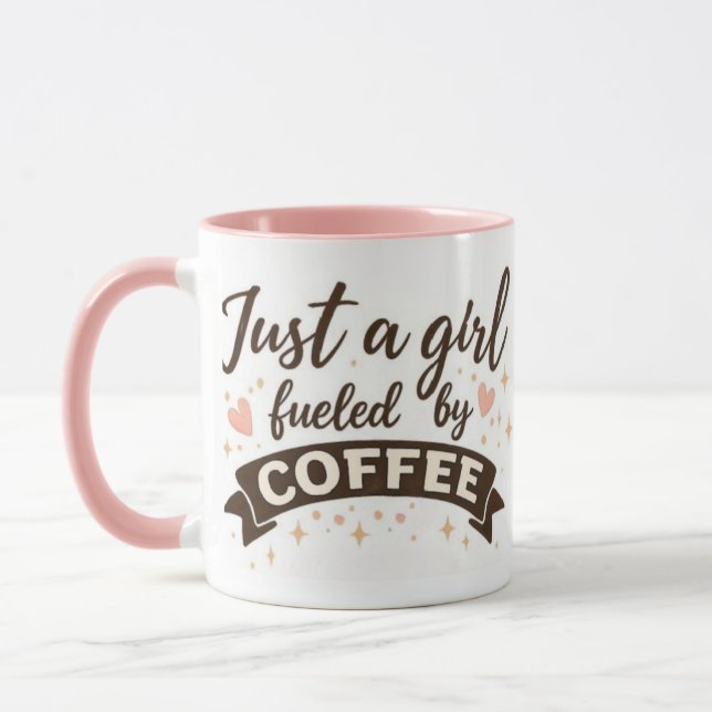 Tjej driven av kaffe citat rosa mugg till henne (Vänster)