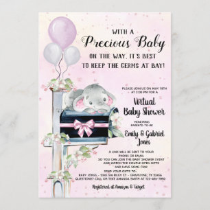 Tjej Elefant Covid Baby Shower Via Posten Inbjudningar