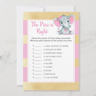 Tjej Elefant Gissa Priset Baby Shower Spel Inbjudningar
