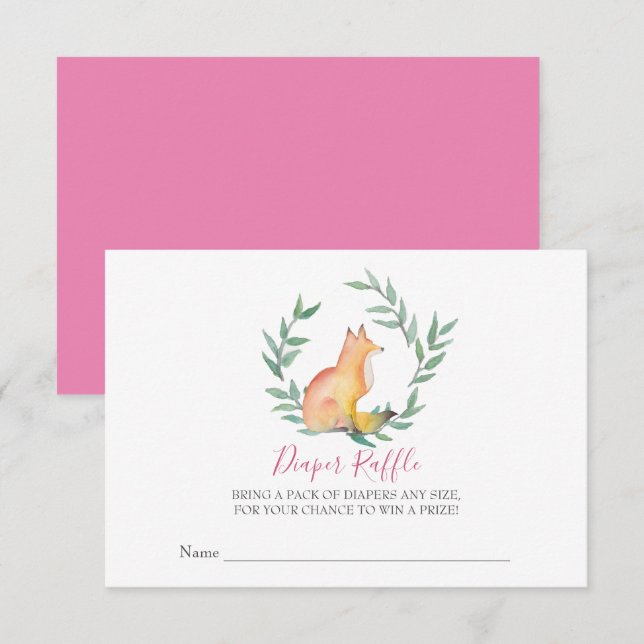 Tjej Fox Baby Shower Blöja Lotteri Inbjudningar (Fram/baksida)