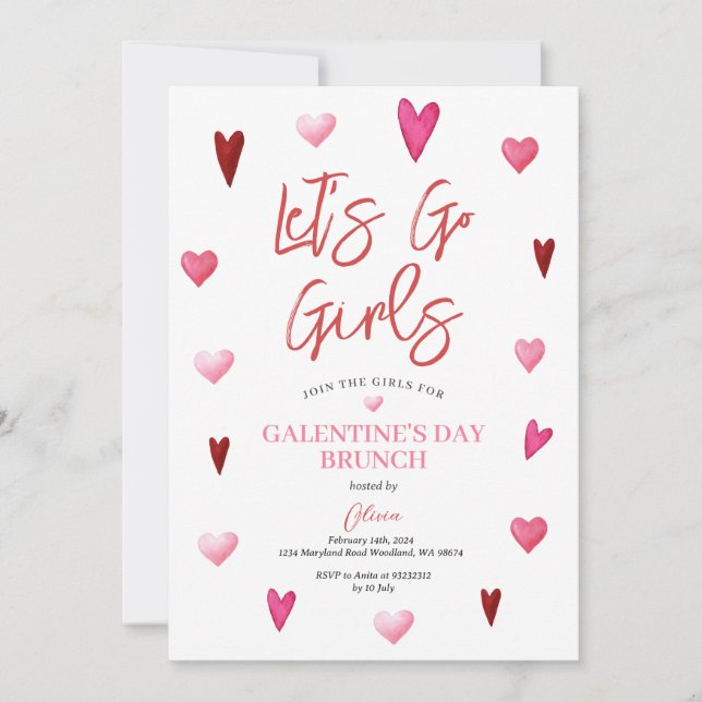 Tjej Galentine's Day Festa Brunch Middag Alla hjär Inbjudningar (Framsida)