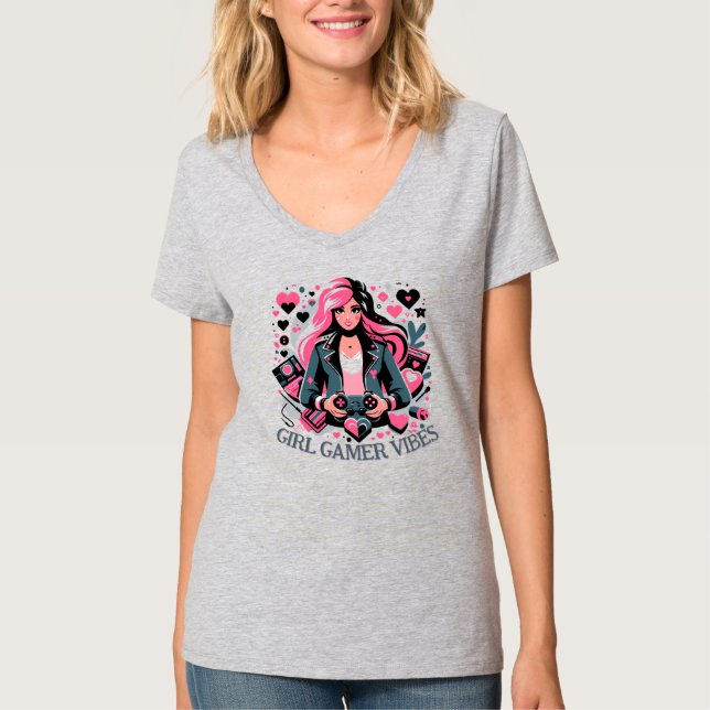 Tjej Gamer Tröja Elegant Gaming Mode Tee (Framsida)