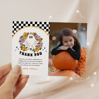 Tjej Halloween födelsedagsfoto tackkort Tack Kort