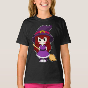 Tjej Halloween Häxa Kvast T Shirt