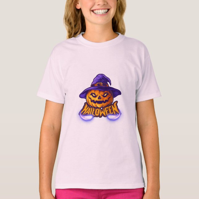 Tjej Halloween Jack O’ Lantern T Shirt (Framsida)