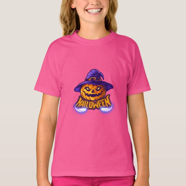 Tjej Halloween läskig Jack O 'Lantern T Shirt (Framsida)