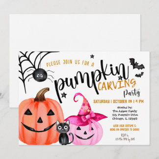 Tjej Halloween Rosa Pumpa Skär Fest Inbjudningar