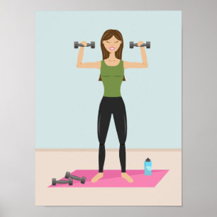 Tjej i form träning lyfter vikter illustration poster