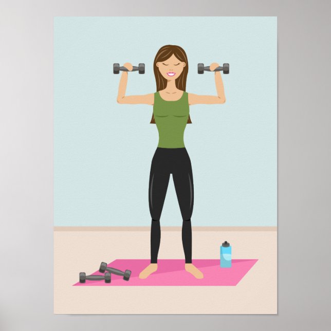 Tjej i form träning lyfter vikter illustration poster (Framsidan)