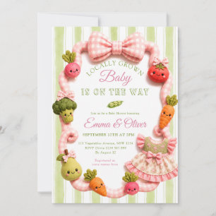 Tjej Lokalt Odlad Bondens Marknad Baby Shower Inbjudningar