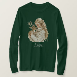 Tjej med hjort jul t shirt