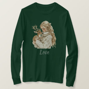 Tjej med hjort jul t shirt