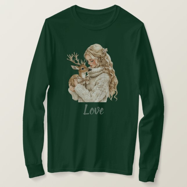 Tjej med hjort jul t shirt (Design framsida)