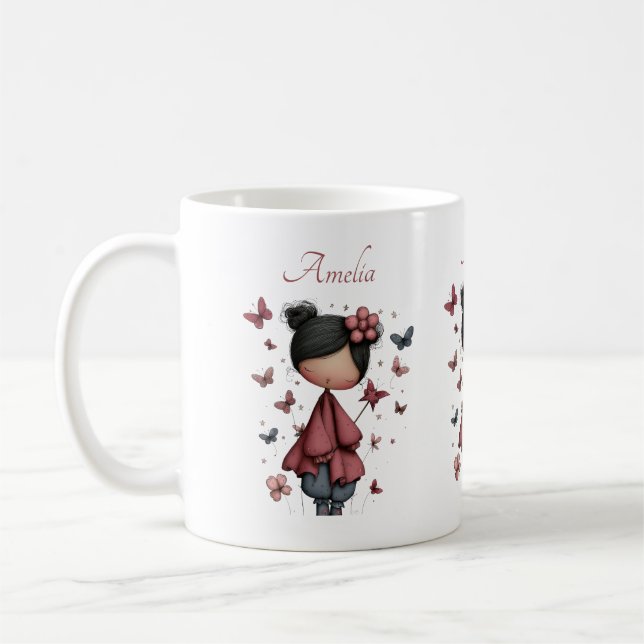 Tjej med magisk stav och fjärilar Söt Kaffemugg (Vänster)