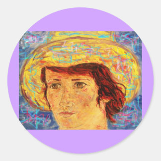 tjej med van gogh hat runt klistermärke