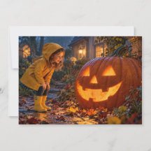 Tjej möter jätteglödande halloweenpumpa kort