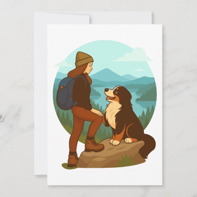 Tjej- och bergshundsäventyrsillustration inbjudningar (Framsida)