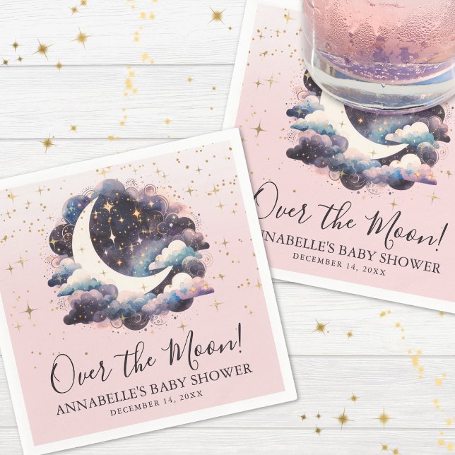 Tjej över månen - baby shower pappersservett (Girl Over The Moon Baby Shower Napkins)