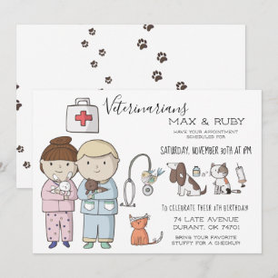 Tjej & Pojke Veterinär Tematisk Barnkalas Inbjudningar