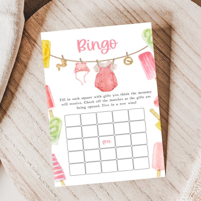 Tjej Popsicle Baby Shower Bingo Spel (Ready to Pop Popsicle Baby Shower Game)