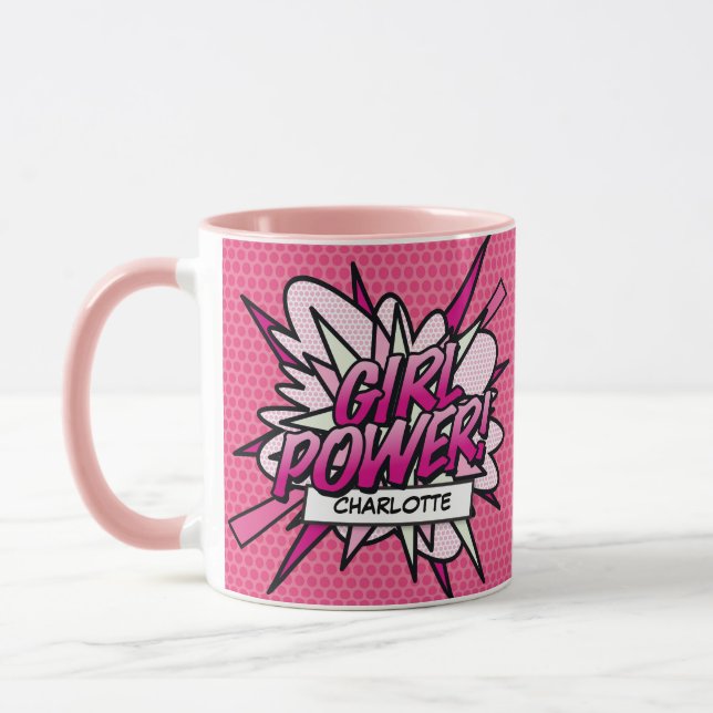 TJEJ POWER Namn Rolig Retro Serietidning Popkonst Mugg (Vänster)