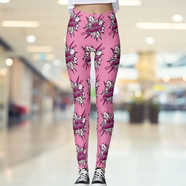 TJEJ POWER Serietidning Popkonst Rosa Leggings (GIRL POWER Comic Book Pop Art Pink Leggings)