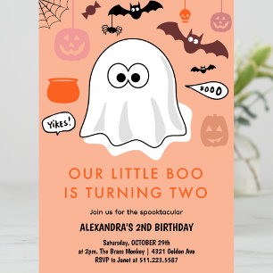 Tjej Pumpa Orange Spöke Halloween 2-års Födelsedag Inbjudningar