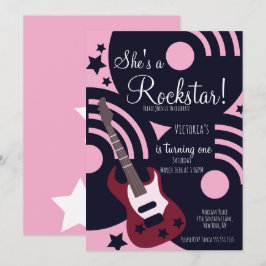 Tjej Rockstjärna Gitarr Stjärna Rock Födelsedagsfe Inbjudningar