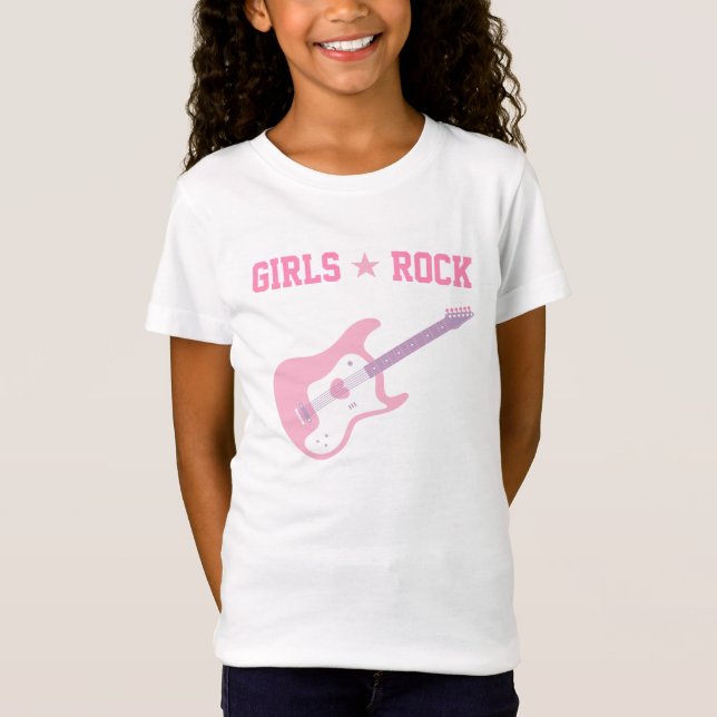 Tjej Rockstjärna Rosa Gitarr T-shirt (Framsida)