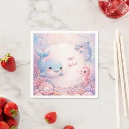 Tjej Rosa Bebis Baby Shower Havsfest Val Delfin Pappersservett