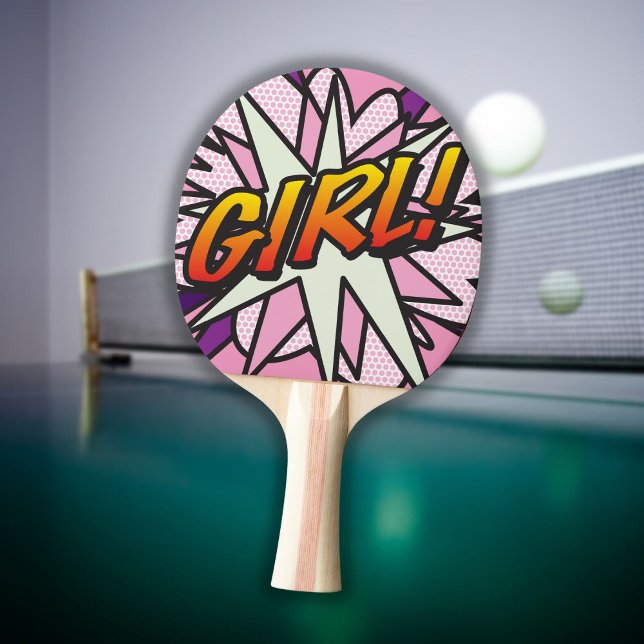 Tjej Rosa Cool Modern Serietidning Pingisracket (Skapare uppladdad)