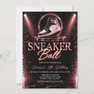 Tjej Rosa guld glamour 16-årsdag sneaker-fest Inbjudningar