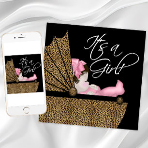 Tjej Rosa Leopard Bebis Bjudning Inbjudningar