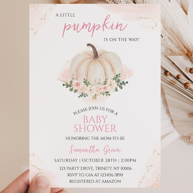 Tjej Rosa och Guld Pumpa Baby Shower Inbjudningar (Skapare uppladdad)