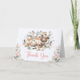 Tjej Skogs Baby Shower: Rosa Skogs Djur Tack Kort