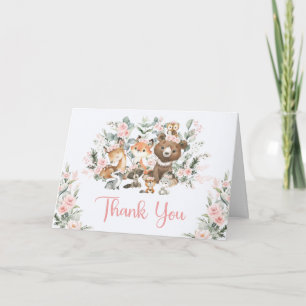 Tjej Skogs Baby Shower: Rosa Skogs Djur Tack Kort