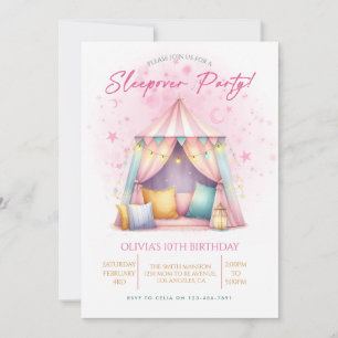 Tjej-slumberparty födelsedagsfest inbjudningar