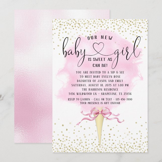Tjej Smaka och Se Bomullscocktail Baby Shower Inbjudningar (Fram/baksida)