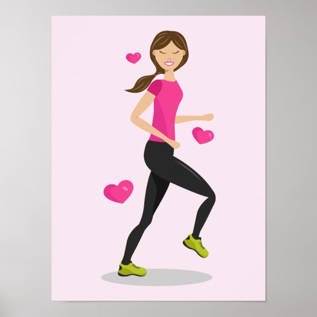 Tjej som älskar att springa illustration och rosa  poster (Framsidan)