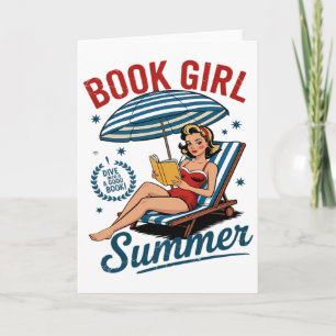 Tjej som läser bok sommar rolig strand semester fö kort