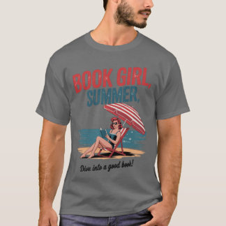 Tjej som läser bok sommar rolig strand semester fö t shirt