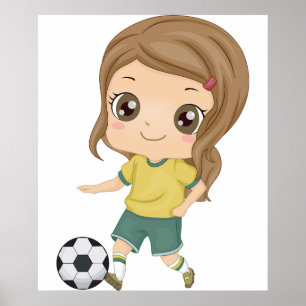 Tjej som spelar fotboll söta barn sport poster