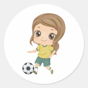 Tjej som spelar fotboll söta barn sport runt klistermärke