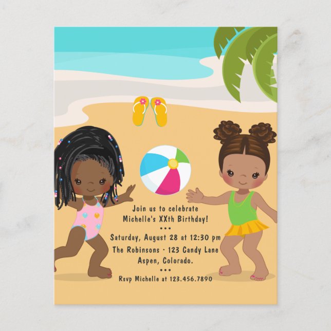 Tjej sommar strand födelsedagsfest flygblad (Framsidan)