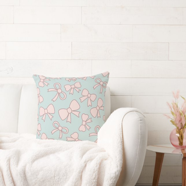 Tjej Söt Snygg Båge Blå Rosa Kudde (Soffa)