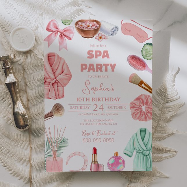 Tjej Spa Födelsedag, Spa Party Födelsedag Glam Par Inbjudningar (Skapare uppladdad)