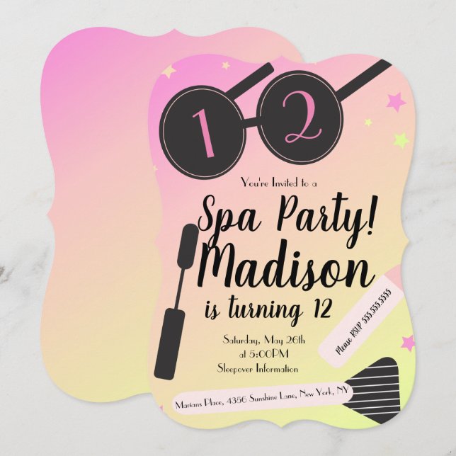 Tjej Spa Födelsedagsfest Smink Pyjamasparty Inbjudningar (Fram/baksida)