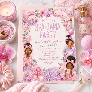 Tjej Spa-Jama Rosa Lila Spa Födelsedagsfest Inbjudningar